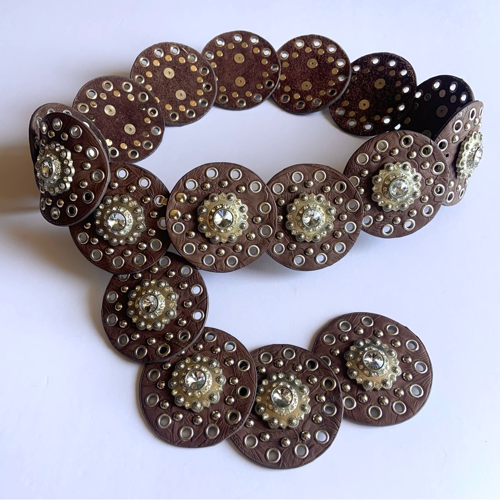 Nocona Womens Concho Disk Belt Rhinestone Bling Leather Circle Y2k Boho Cowgirl